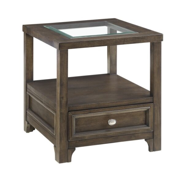 Charcoal brown Auburn Collection Glass top End table With Drawer By homelegance - Image 2