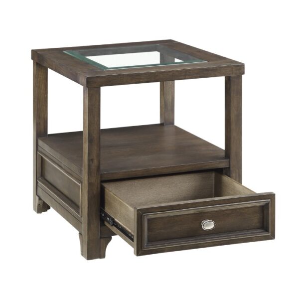 Charcoal brown Auburn Collection Glass top End table With Drawer By homelegance - Image 3