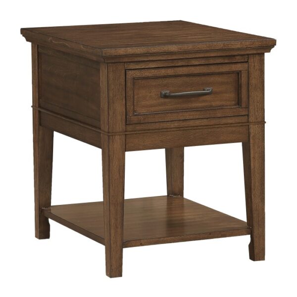 Walnut Whitley Collection Glass top End table With Drawer By homelegance - Image 2