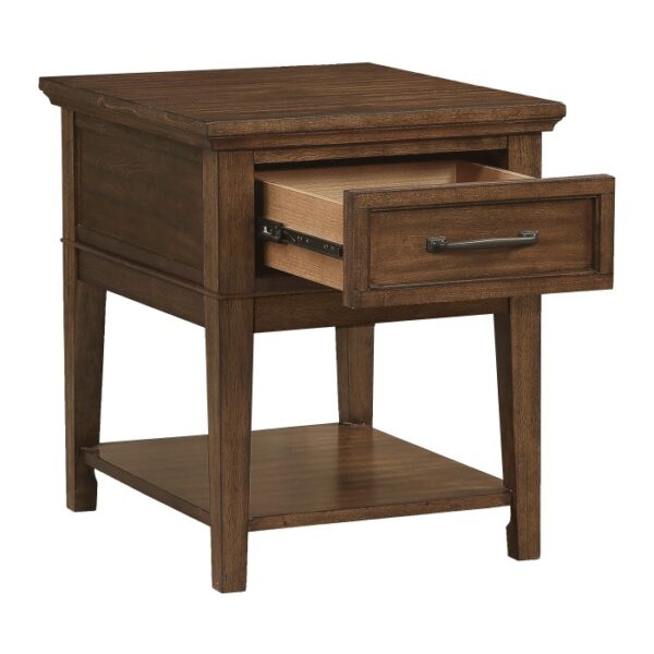 Walnut Whitley Collection Glass top End table With Drawer By homelegance - Image 3