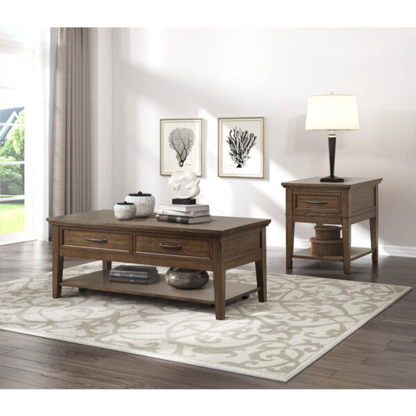 Walnut Whitley Collection Glass top End table With Drawer By homelegance - Image 4