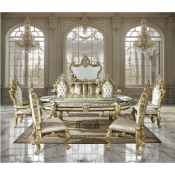 Antique Gold & Hand-Painted Brown Finish Dining Table