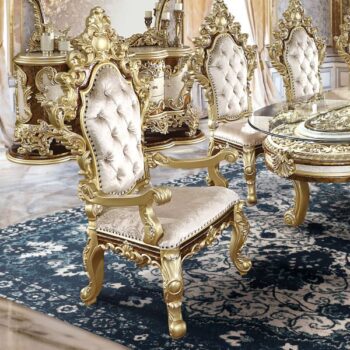 Antique Gold & Hand-Painted Brown Finish Arm Chair
