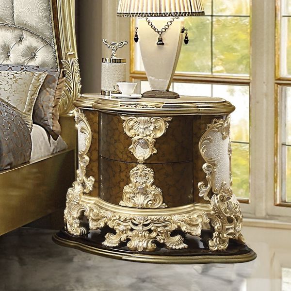 Desiderius Hand Painted Brown Nightstand By Acme | Mobilia Cleopatra 3 Antique Gold & Hand Painted Brown Finish Nightstand