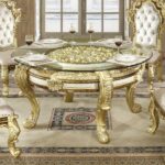 Antique Gold & Hand-Painted Brown Finish Round Dining Table