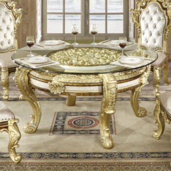 Antique Gold & Hand-Painted Brown Finish Round Dining Table