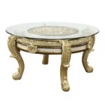 Gold & Hand-Painted Brown Finish Round Dining Table