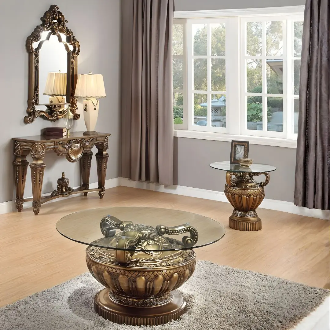 Bronze 3Pc Coffe Table Set Hd-8908B By Homey Design | Mobilia Cleopatra 3 Bronze 3Pc Coffe Table Set HD-8908B By Homey Design - Image 1