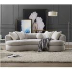 Beige Boucle Sofa With 6 Pillows
