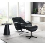 Black Leather Labonita Motion Accent Chair W/Swivel & Ottoman AC02992 By ACME - Image 4