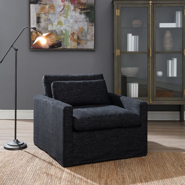 Dark Gray Fabric Frederick Swivel Chair W/Pillow Ac03143 By Acme | Mobilia Cleopatra 3 Dark Gray Fabric Swivel Chair with Pillow