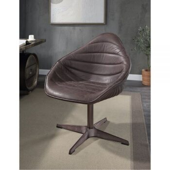 Ebony Leather Accent Chair With Swivel