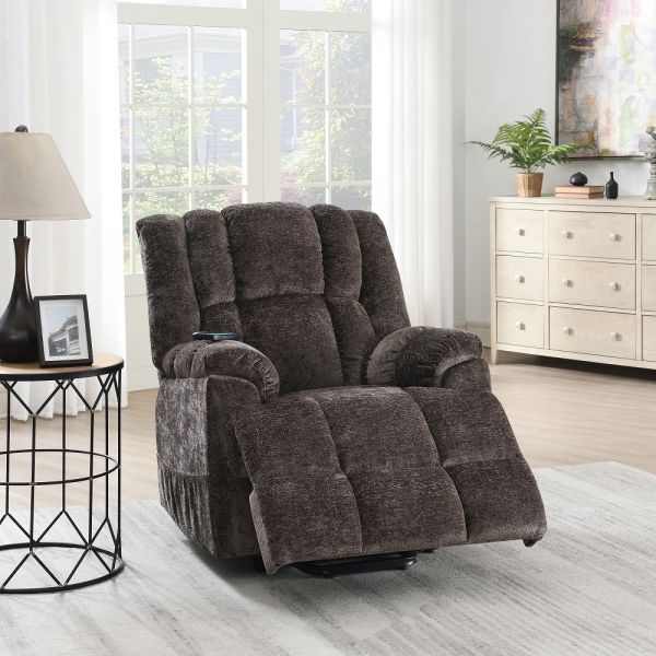 Brown Chenille Power Recliner With Lift & Heating & Massage