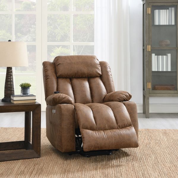 Brown Leather Aire Omarion Power Recliner W/Lift & Heating & Massage Lv02997 By Acme | Mobilia Cleopatra 3 Brown Leather Aire Power Recliner With Lift & Heating & Massage