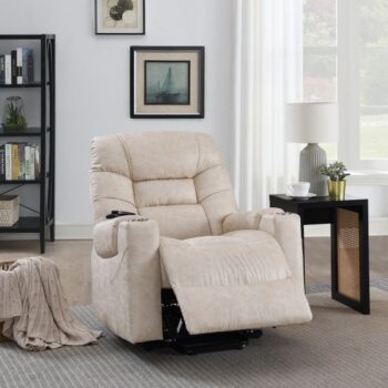 Gray Leather Power Recliner with Lift & Heating & Massage