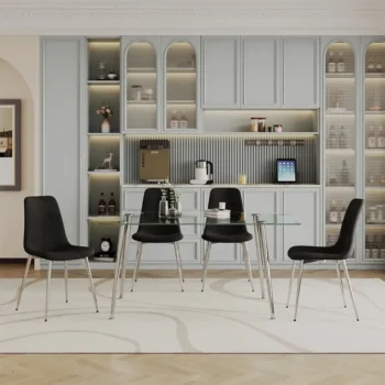 DT038S+DCK55S SET 5PC Rectangular Glass Dining Table For 4 Set By Artisan Furniture