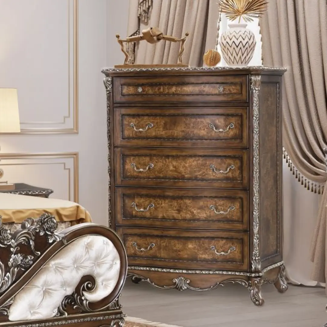 Devany Classic Cherry 5 Drawer Chest By Acme | Mobilia Cleopatra 3 Devany Classic Cherry 5 Drawer Chest By ACME - Image 1