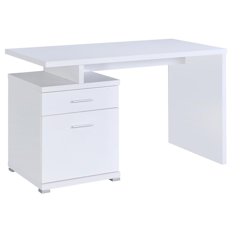Irving 2-Drawer Office Desk With Cabinet White By Coaster Furniture | Mobilia Cleopatra 3 Irving 2-drawer Office Desk with Cabinet White by Coaster Furniture - Image 1