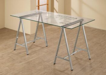 Patton World Map Writing Desk Nickel and Printed Clear by Coaster Furniture
