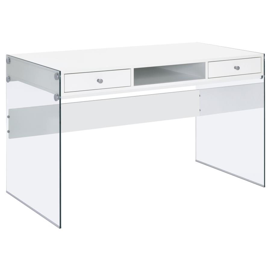 Dobrev 2-Drawer Writing Desk Glossy White And Clear By Coaster Furniture | Mobilia Cleopatra 3 Dobrev 2-drawer Writing Desk Glossy White and Clear by Coaster Furniture - Image 1