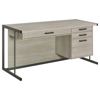 Loomis 4-drawer Rectangular Office Desk Whitewashed Grey and Gunmetal by Coaster Furniture