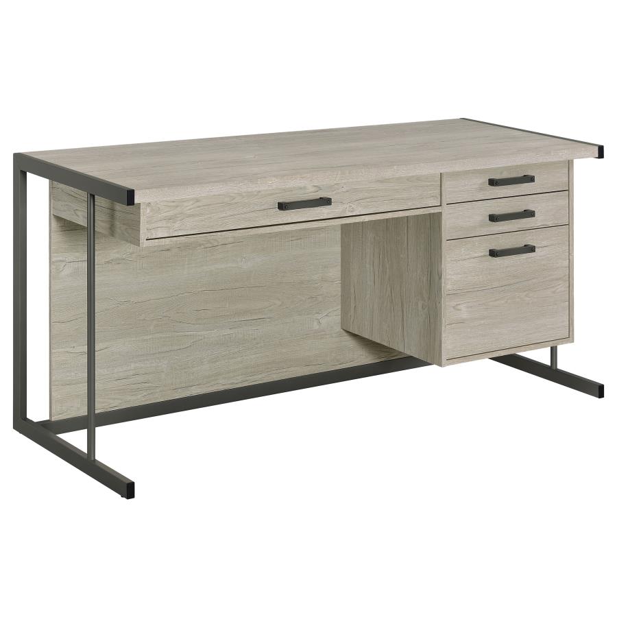 Loomis 4-Drawer Rectangular Office Desk Whitewashed Grey And Gunmetal By Coaster Furniture | Mobilia Cleopatra 3 Loomis 4-drawer Rectangular Office Desk Whitewashed Grey and Gunmetal by Coaster Furniture - Image 1