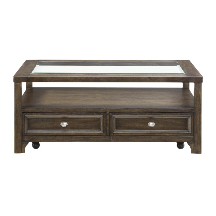 Auburn Collection Glass Top Cocktail Coffee Table With Casters By Homelegance | Mobilia Cleopatra 3 Auburn Collection Glass top Cocktail Coffee table With Casters By Homelegance - Image 1