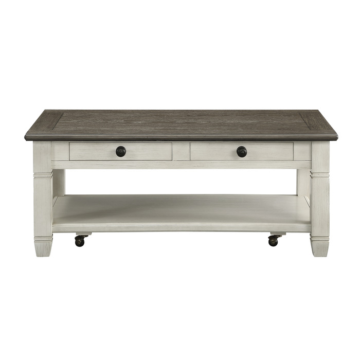 Rosy Brown And Antique White Granby Collection Cocktail Table With Casters And 2 Drawers By Homelegance | Mobilia Cleopatra 3 Rosy brown and Antique white Granby Collection Cocktail table With Casters and 2 drawers By Homelegance - Image 1