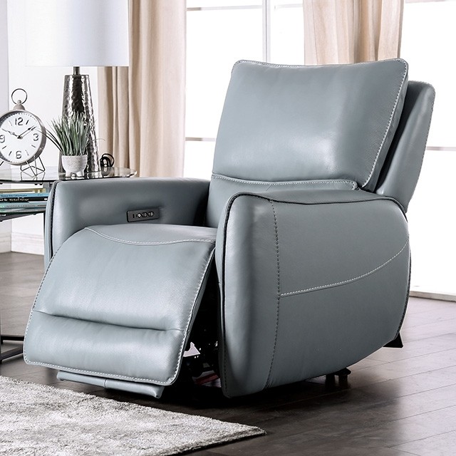 Blue Phineas Power Recliner Cm9921Pb-Ch-Pm By Furniture Of America | Mobilia Cleopatra 3 Blue Phineas Power Recliner CM9921PB-CH-PM By Furniture Of America - Image 1