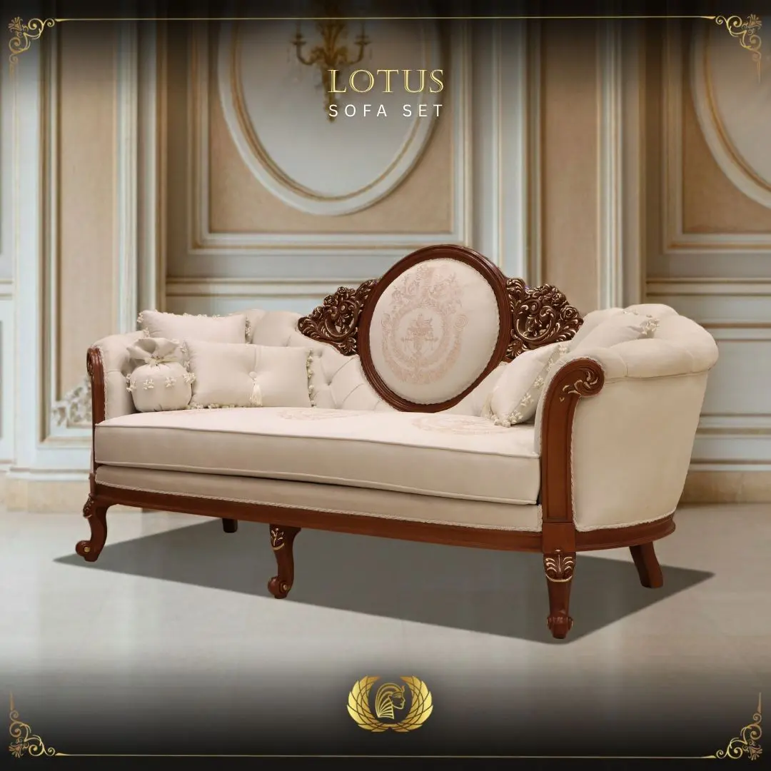 Handmade Lotus Brown Beige Loveseat | Mobilia Cleopatra 3 LOTUS SOFA SET (14)