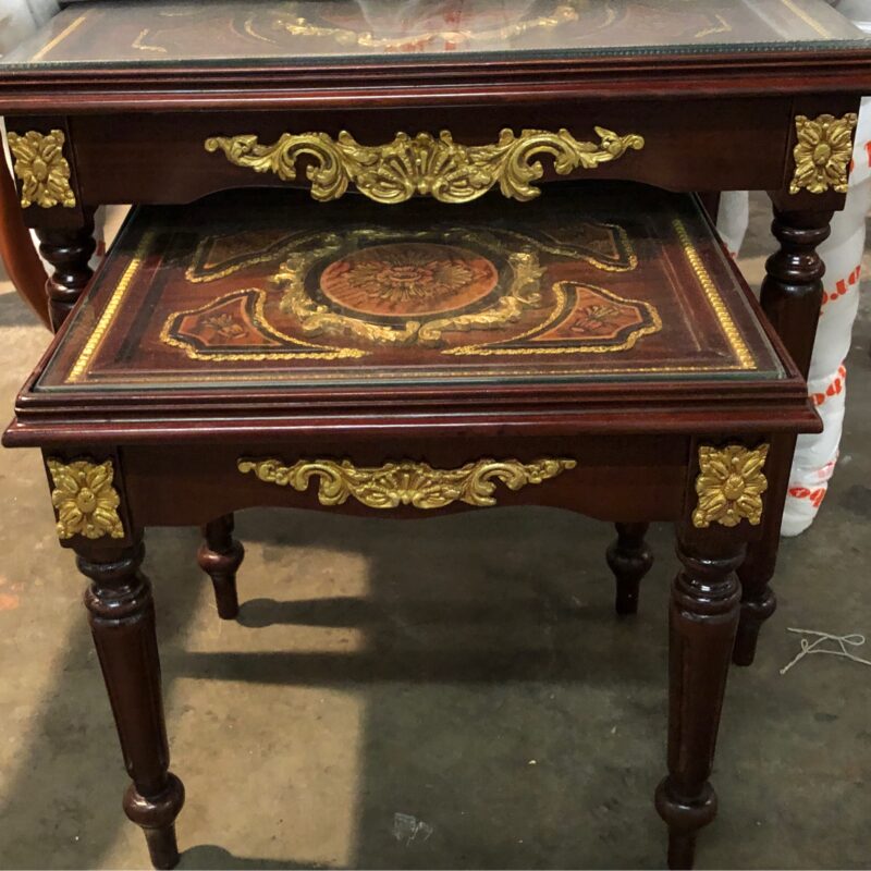 Handmade Side Tables Set Of 3 Brown | Mobilia Cleopatra 3 Handmade Side Tables Set Of 3 Brown - Image 1