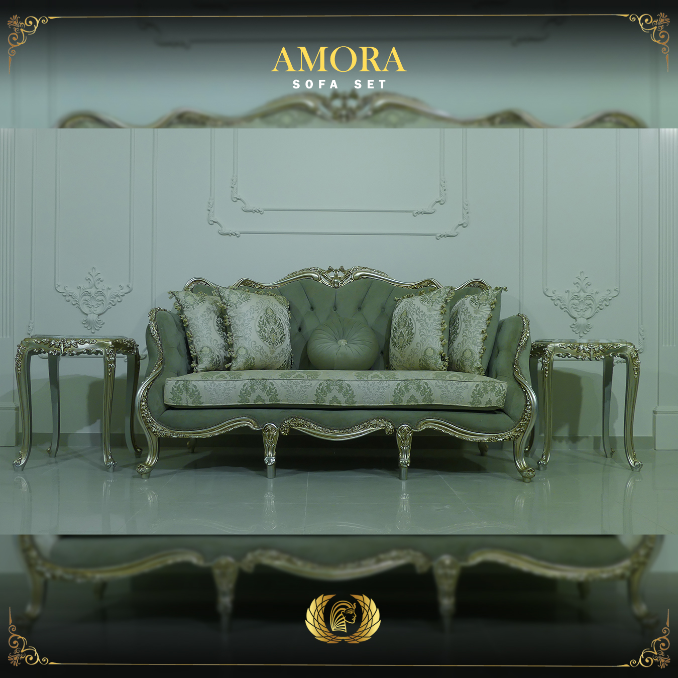 Handmade Champagne Amora Green Olive Loveseat | Mobilia Cleopatra 3 amora-full-set-8