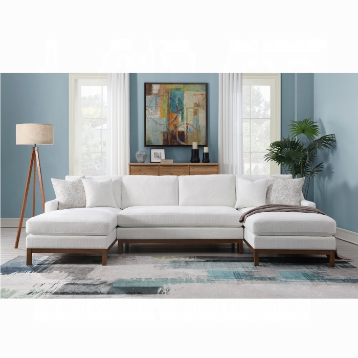 Ivory Chenille Valiant Sectional Sofa W/4 Pillows Lv01881 By Acme | Mobilia Cleopatra 3 Ivory Chenille Valiant Sectional Sofa W/4 Pillows LV01881 By ACME - Image 1