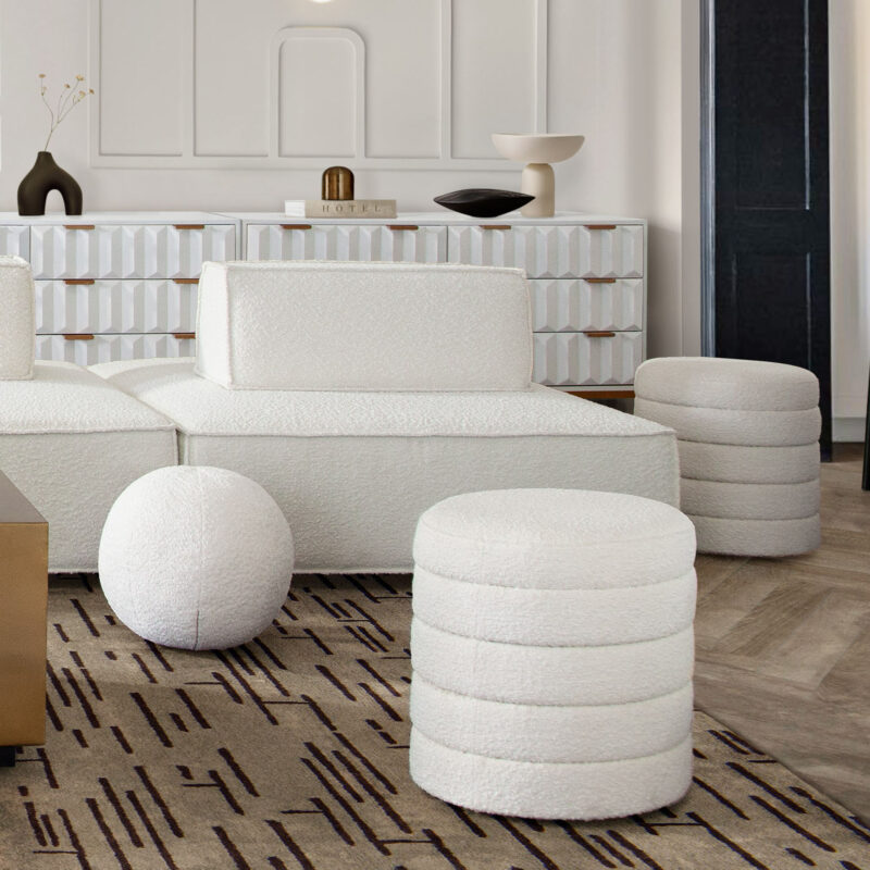 Ivory Boucle Helix Ottoman By Diamond Sofa | Mobilia Cleopatra 3 Ivory Boucle Helix Ottoman By Diamond Sofa - Image 1