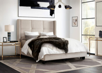 Sand Fabric Beverly Platform Bed w/ Footboard Storage By Diamond Sofa