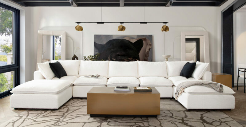 White Faux Shearling 7Pc Corner Ivy Sectional By Diamond Sofa | Mobilia Cleopatra 3 White Faux Shearling 7PC Corner Ivy Sectional By Diamond Sofa - Image 1