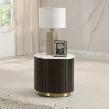 Clayten Espresso End Table with White Marble Top By ACME