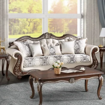 Pierce Sofa with 5 Pillows in Beige Fabric By ACME