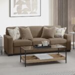 Darya Brown Suede Fabric Sofa with 4 Pillows