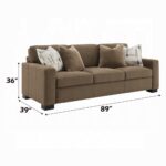 Darya Brown Suede Fabric Sofa with 4 Pillows Dimensions