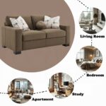 Darya Brown Suede Fabric Loveseat with 3 Pillows Details