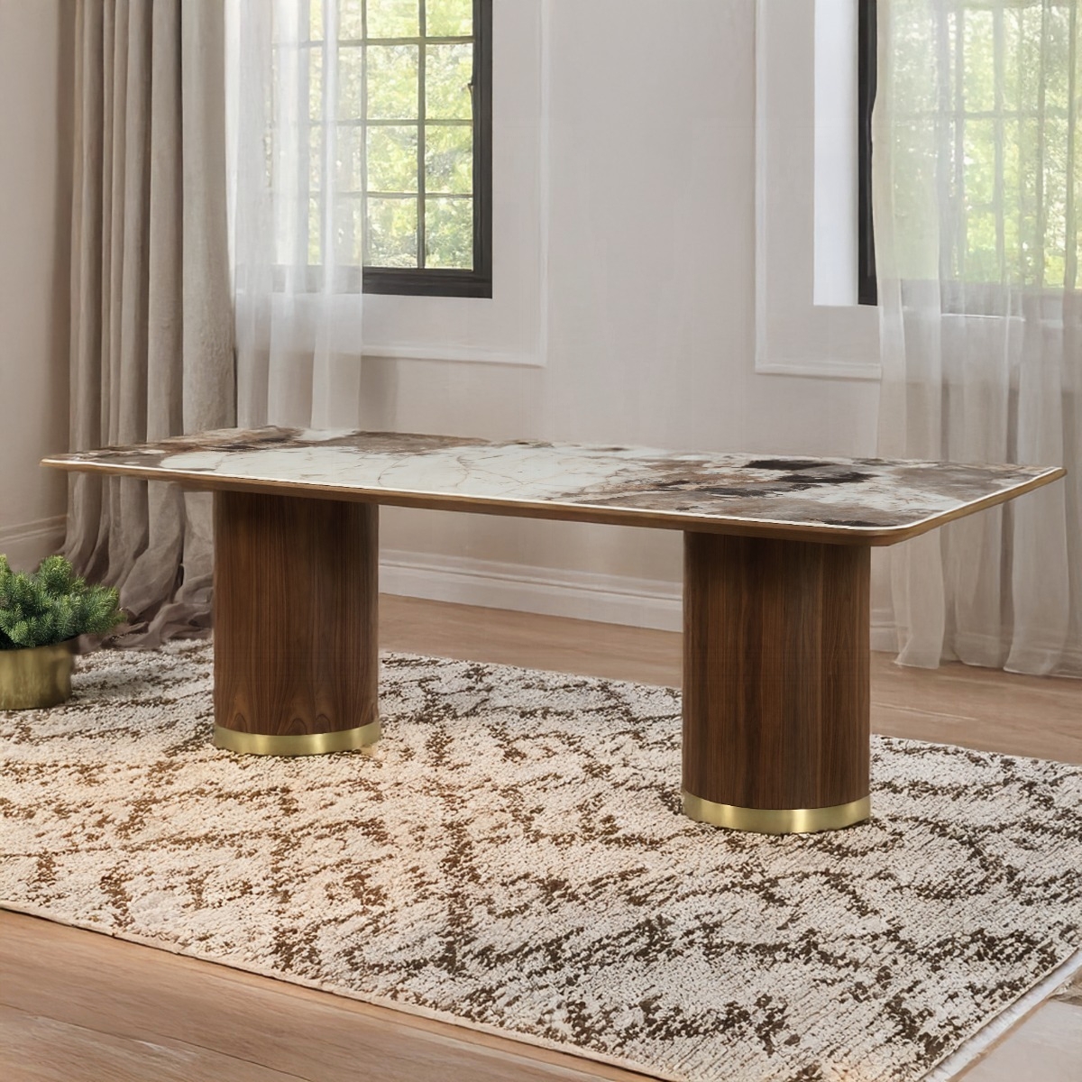 Willene Walnut Dining Table With Ceramic Top Dn03305 By Acme | Mobilia Cleopatra 3 Willene Walnut Dining Table with Ceramic Top