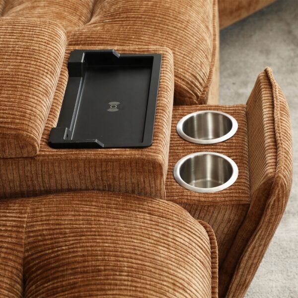 Emmy Power Motion Orange Chenille Sectional Sofa Cups Holders