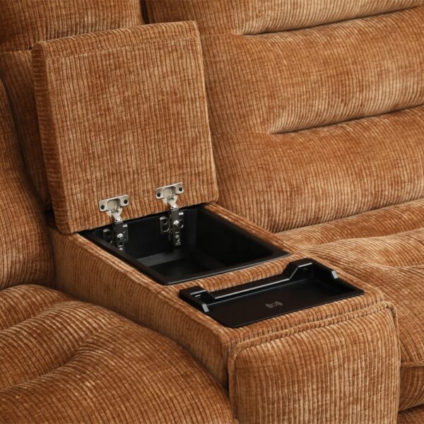 Emmy Power Motion Orange Chenille Sectional Sofa storage