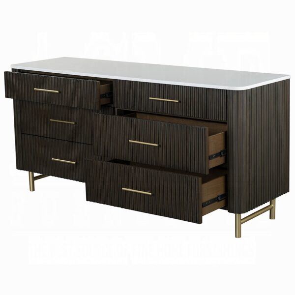 Clayten Espresso Drawers Dresser Marble Top