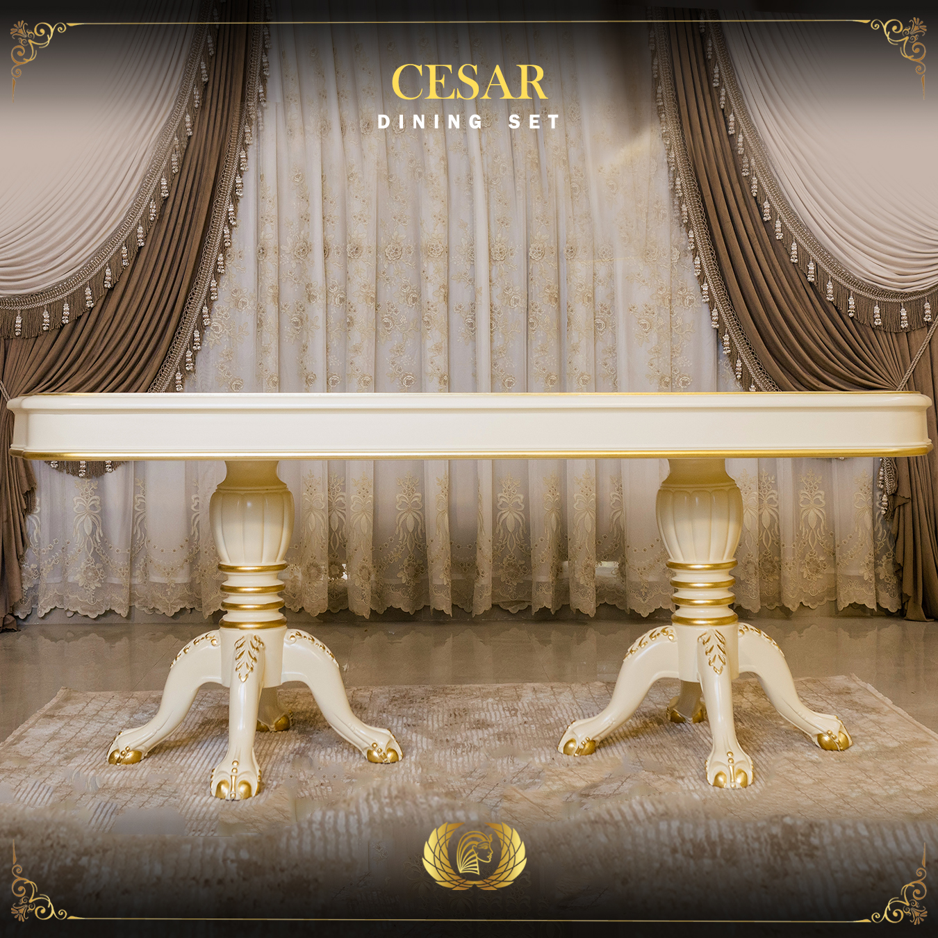 Handmade Cesar Cream Gold Dining Table | Mobilia Cleopatra 3 cesar-dining-table-1.