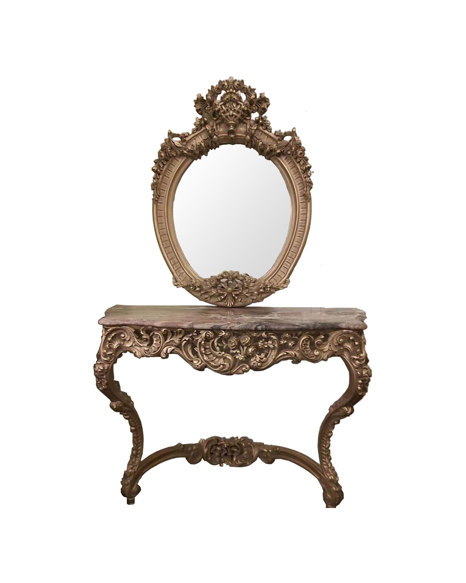 Handmade Golden Console With Tie Back Marble Top | Mobilia Cleopatra 3 Handmade Golden Console With Tie Back Marble Top - Image 1