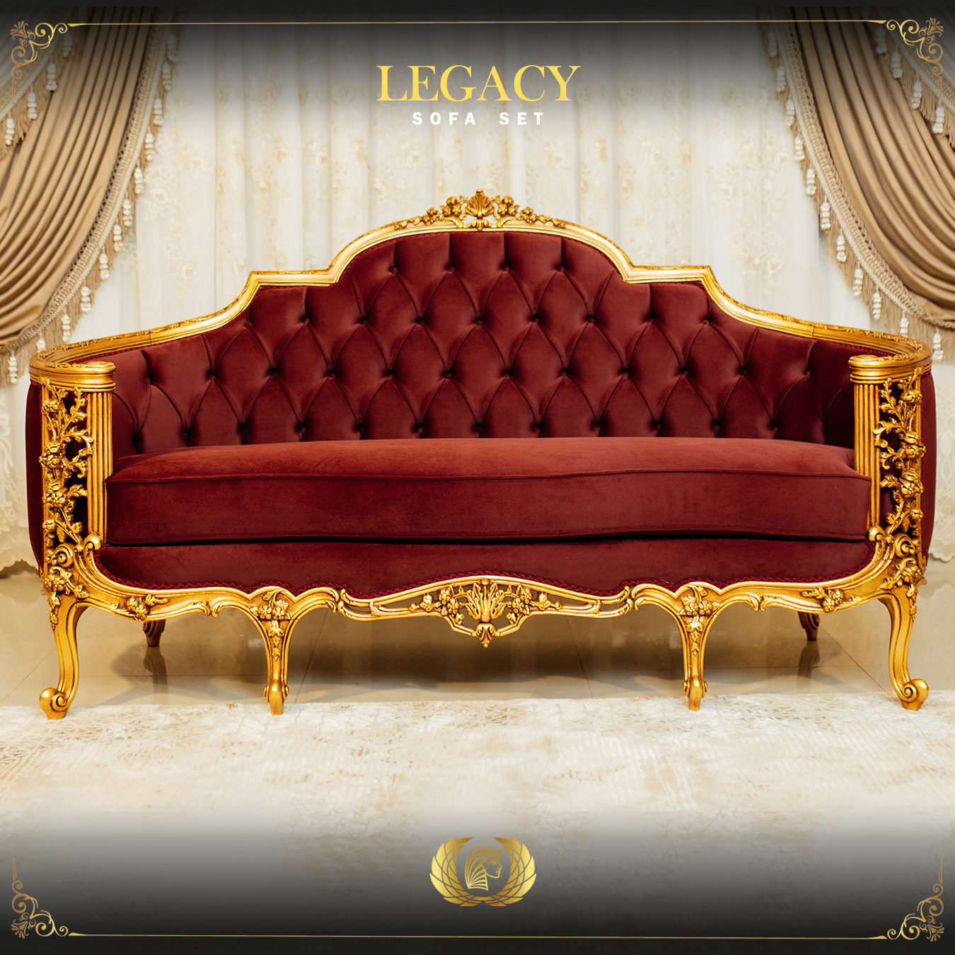 Handmade Gold Maroon Legacy Loveseat | Mobilia Cleopatra 3 legacy-loveseat-3