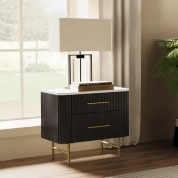 Espresso Nightstand with Marble Top