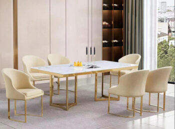 D1007 Gold Frame Beige Dining Set 7PC By McFerran